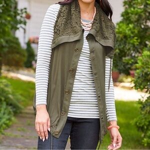 Matilda Jane Ambitious You Hooded Vest in Olive Green Size S - NEW